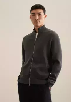 Seidensticker кардиган "Regular", с длинными рукавами, воротником-стойкой, однотонный, серый