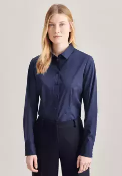 Seidensticker Классическая блузка "Black Rose", воротник с длинными рукавами, однотонный, синий