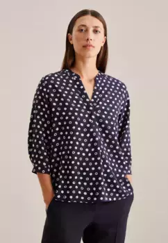 Seidensticker Классическая блузка "Черная роза", воротник 3/4 в горошек, синий