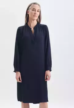 Seidensticker летнее платье "Black Rose", однотонное с длинными рукавами, V-образным вырезом, синий
