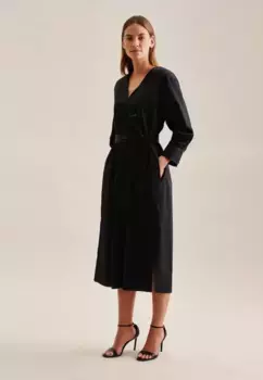 Seidensticker летнее платье "Black Rose", однотонное с V-образным вырезом, рукав 7/8, черный