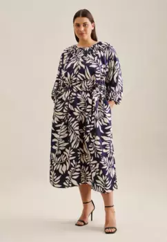 Seidensticker летнее платье "Black Rose", рукав 3/4, круглый вырез и листья, синий