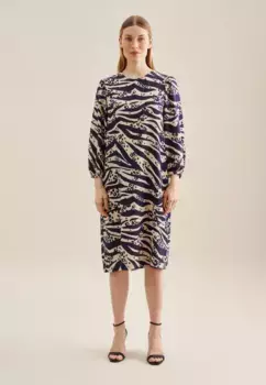 Seidensticker летнее платье "Black Rose", рукав 7/8, круглый вырез животного, синий