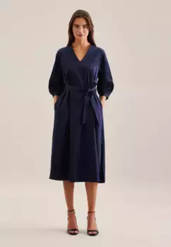 Seidensticker летнее платье "Black Rose", с рукавом 3/4, V-образным вырезом, однотонное, синий