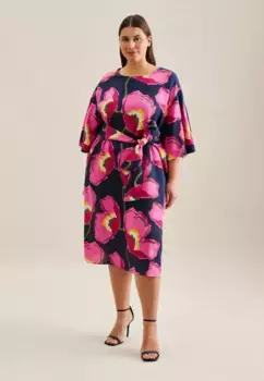 Seidensticker летнее платье "Black Rose", с короткими рукавами и круглым вырезом с цветочным принтом, синий