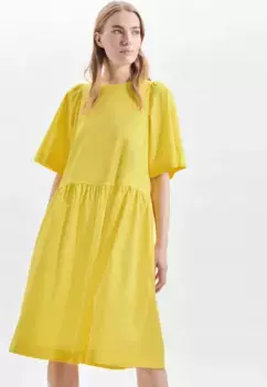 Seidensticker летнее платье "Black Rose", с короткими рукавами и круглым вырезом, однотонное, желтый