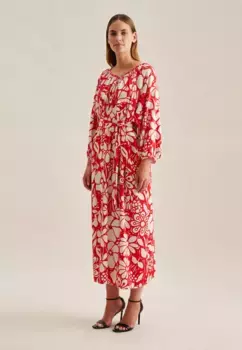 Seidensticker летнее платье "Black Rose", с круглым вырезом, рукавом 3/4, с цветочным принтом, красный