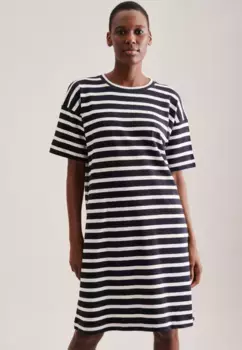 Seidensticker летнее платье "Black Rose", трикотаж в полоску с короткими рукавами и круглым вырезом, синий