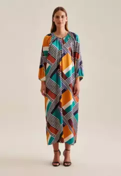 Seidensticker летнее платье "Черная роза", рукав 3/4, круглый вырез, геометрические узоры, синий