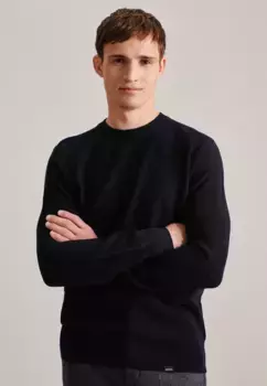 Seidensticker вязаный свитер "Regular", с длинными рукавами и круглым вырезом, однотонный, синий