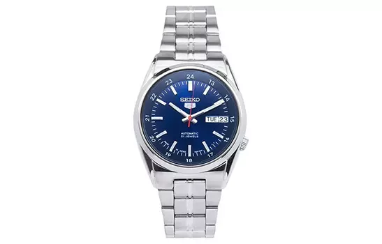 SEIKO Автоматические механические часы с ремешком из нержавеющей стали, мужские часы с синим циферблатом SNK563J1