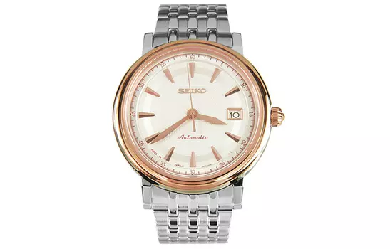 SEIKO Часы Presage Series с автоматическим механизмом, позолоченным ремешком из нержавеющей стали, мужские, белый циферблат