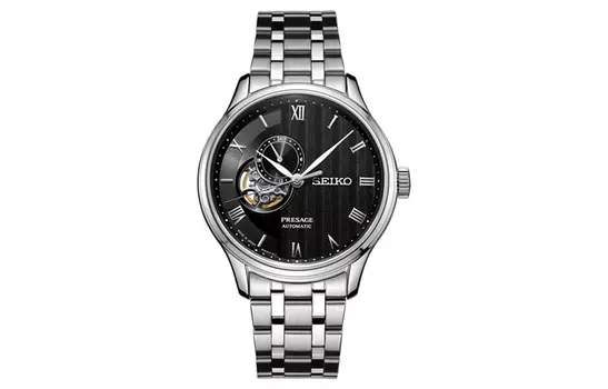 SEIKO Часы Presage Series с механическим механизмом, ремешком из нержавеющей стали, мужские, черный циферблат