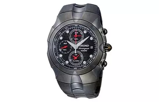 SEIKO Часы с кварцевым механизмом серии Chronograph, ремешком из нержавеющей стали с ионным покрытием, черный циферблат
