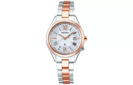 SEIKO Часы женские Lukia Collection с кварцевым механизмом Solar и позолоченным титановым ремешком, белый циферблат SSQV040