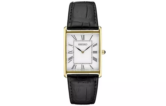 SEIKO Мужские часы Essential Collection с кварцевым механизмом, кожаным ремешком и белым циферблатом