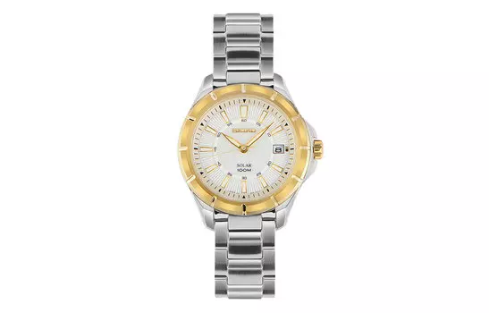 SEIKO Мужские часы с кварцевым механизмом, ремешком из нержавеющей стали, белым циферблатом