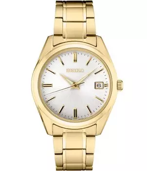 Seiko Мужские кварцевые аналоговые часы с белым циферблатом и золотым браслетом из нержавеющей стали, золотой