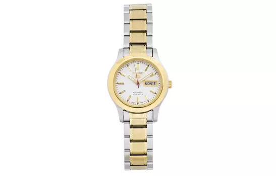 SEIKO Женские часы с автоматическим механизмом, ремешком из нержавеющей стали, белым циферблатом
