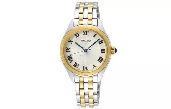 SEIKO Женские часы с кварцевым механизмом, ремешком из нержавеющей стали, 29 мм, белый циферблат