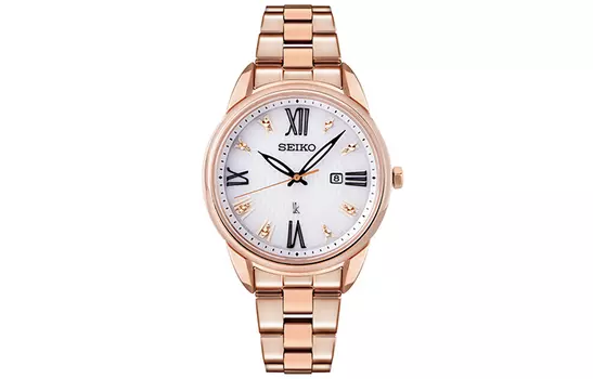 SEIKO Женские часы с кварцевым механизмом Solar и ремешком из нержавеющей стали, белый циферблат