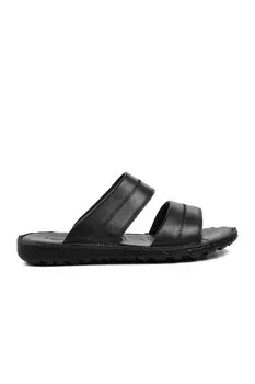 Sekurlet 5311 Черные мужские тапочки из натуральной кожи большого размера Ayakmod