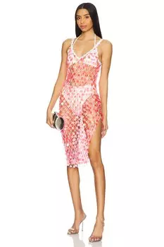 Секвиновое крючковое платье миди Milly, pink & white