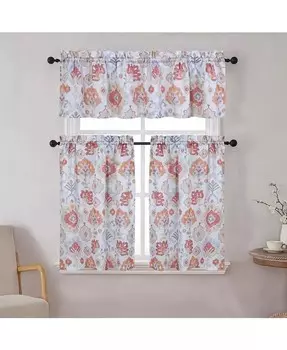 Сельский дом для гостиной, 3 предмета, однотонные шторы для кухни в стиле кафе, набор ярусных штор и заправленного балдахина — 56 дюймов Ш x 36 дюймов Д, серый Kate Aurora, розовый