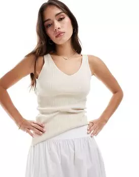 Selected Femme — бежевая трикотажная майка в рубчик