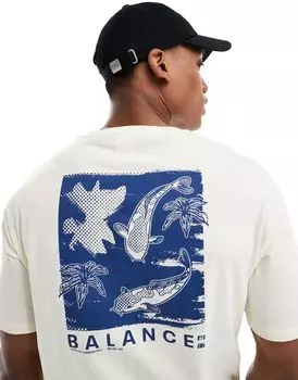 Selected Homme — бежевая футболка оверсайз с принтом карпа кои на спине