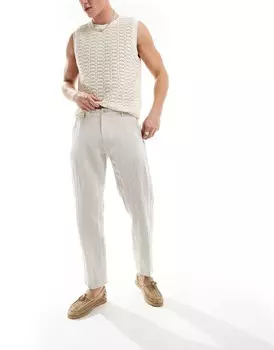 Selected Homme – бежевые приталенные костюмные брюки из смесового льна