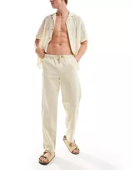 Selected Homme – бежевые свободные брюки из смесового льна