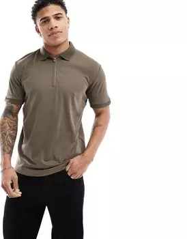Selected Homme – коричневая рубашка-поло с молнией на шее