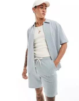 Selected Homme – рубашка из жатого хлопка в синюю полоску свободного кроя