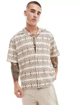 Selected Homme –Рубашка с короткими рукавами бежевого цвета с геометрическим узором