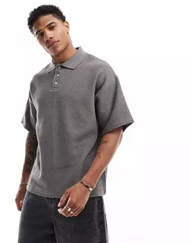 Selected Homme – серая рубашка-поло из букле оверсайз