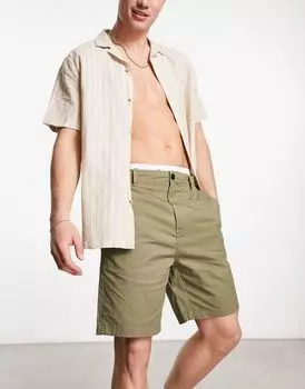 Selected Homme — шорты чинос из смесового хлопка цвета хаки