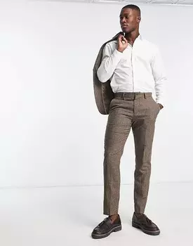 Selected Homme – строгие костюмные брюки из смесовой шерсти в коричневую клетку
