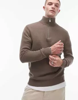 Selected Homme – светло-коричневый вязаный свитер с молнией на шее