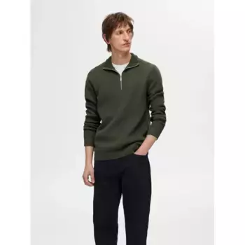 SELECTED HOMME Тройер "SLHDANE LS KNIT STRUCTURE ПОЛОВИННАЯ МОЛНИЯ "ПЕТЛИ", цвет Forest Night