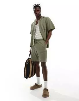 Selected Homme – вафельные шорты цвета хаки, часть комплекта