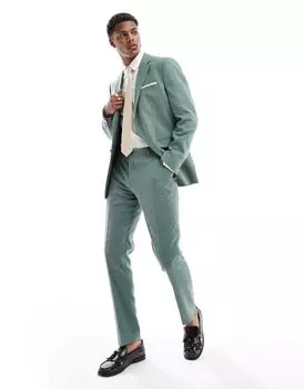 Selected Homme – зеленые костюмные брюки узкого кроя из смесового льна