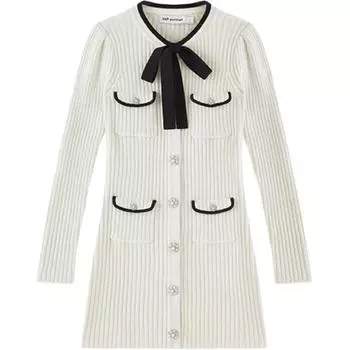 Self-portrait Автопортрет, платье с длинными рукавами, женское, цвета слоновой кости