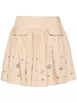 Self-Portrait хлопковая мини-юбка, украшенная кристаллами, коричневый