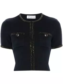 Self-Portrait кардиган, украшенный кристаллами, синий