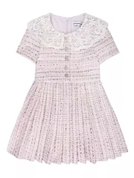 Self-Portrait Kids плиссированное платье с кружевными вставками, фиолетовый