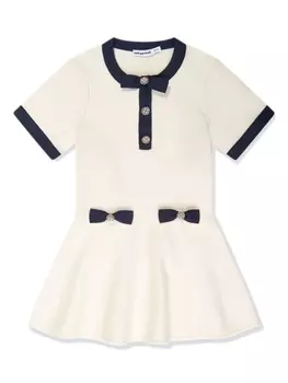 Self-Portrait Kids трикотажное платье с контрастной окантовкой, нейтральный цвет