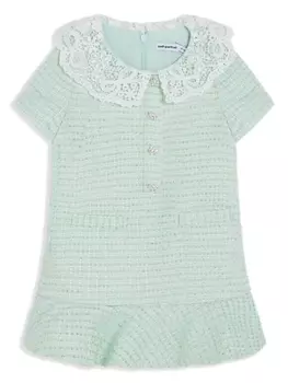 Self-Portrait Kids твидовое платье с кружевным воротником, зеленый