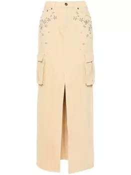 Self-Portrait макси-юбка из денима с драгоценными камнями, нейтральный цвет