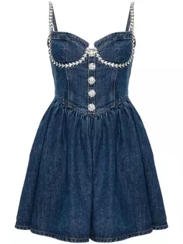 Self-Portrait мини-платье из денима с драгоценными камнями, синий